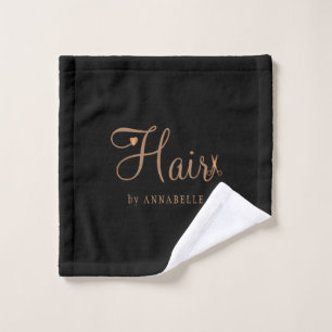 Personalized hair stylist name elegant gold black wash cloth