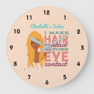 Personalized Hair Stylist RETRO Afro Salon Blonde Large Clock