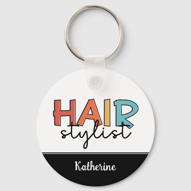 Personalized Hair Stylist Retro Hairdresser Gift Keychain (Front)