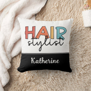 Personalized Hair Stylist Retro Hairdresser Gift Throw Pillow