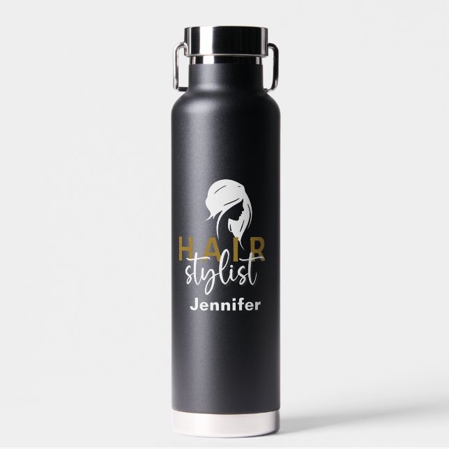 Personalized Hair Stylist Typography Water Bottle (Front)