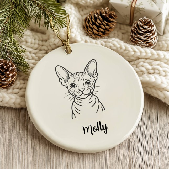 Personalized Hairless Cat Christmas Ceramic Ornament (Creator Uploaded)