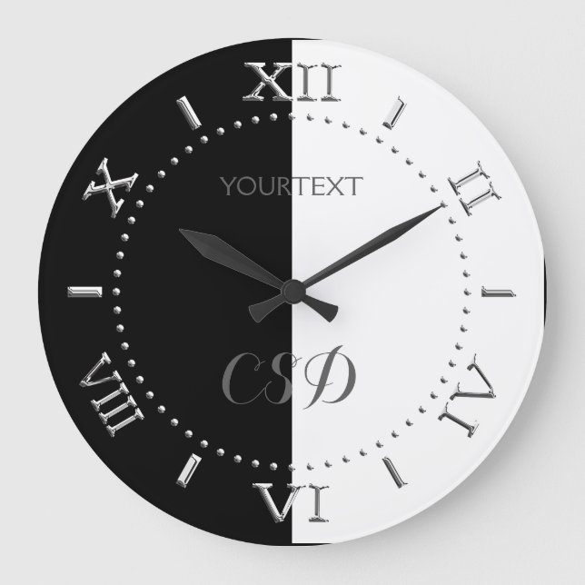 Personalized Half Black Half White Stripes Dial on Large Clock (Front)