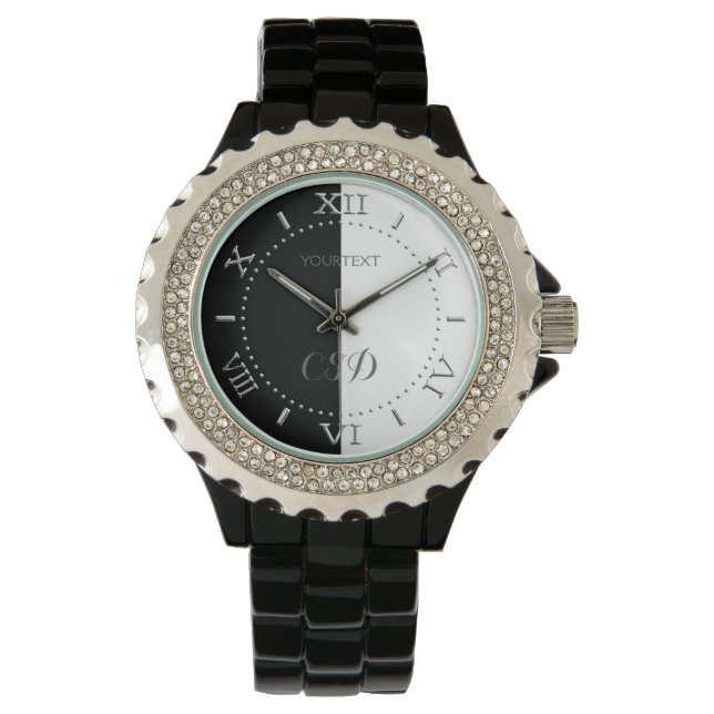 Personalized Half Black & Half White Stripes Dial Watch (Front)