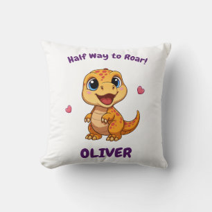 Personalized Halfway to One Dinosaur 6 Month Throw Pillow