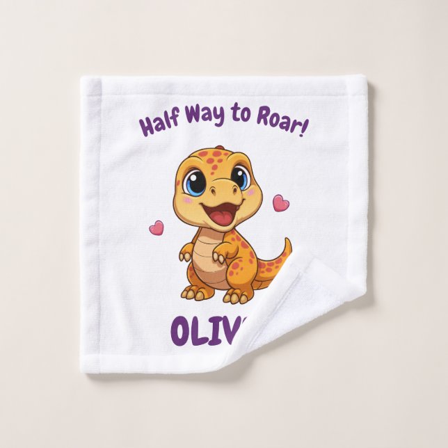 Personalized Halfway to One Dinosaur 6 Month Wash Cloth (Wash Cloth)