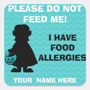 Personalized Halloween Allergy Alert Vampire Teal Square Sticker