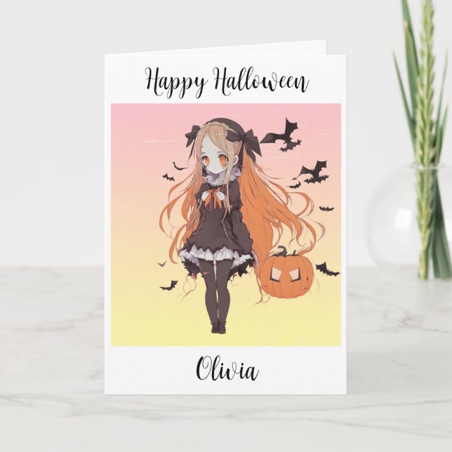 Personalized Halloween Anime Girl  Card (Front)