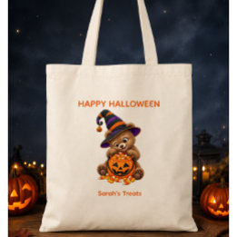 Personalized Halloween Bear Cub with Candy Tote Bag