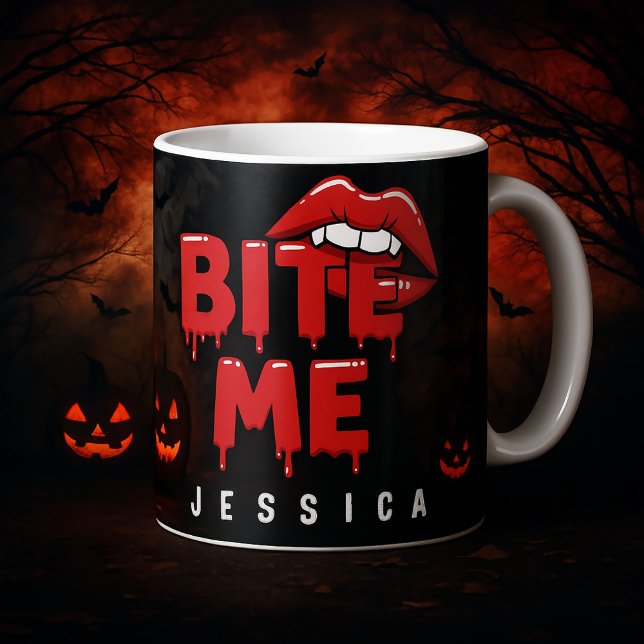 Personalized Halloween Bite Me Vampire Lips Magic Mug (Creator Uploaded)