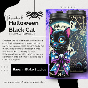 Personalized Halloween Black Cat Thermal Tumbler