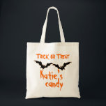 Personalized Halloween Candy Bag<br><div class="desc">Personalized tote bag for carrying all that Trick or Treat candy. Perfect if your family has more than one little goblin in your pumpkin patch. Just add your child's name, or click Customize to change the text. This gift is sure to bring a smile to Trick or Treaters of all...</div>