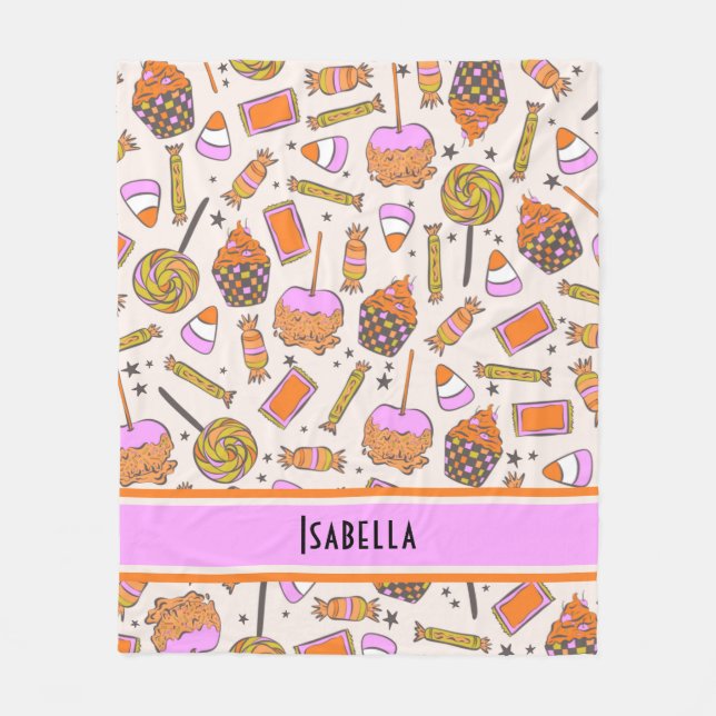 Personalized Halloween Candy Retro Groovy Blanket (Front)
