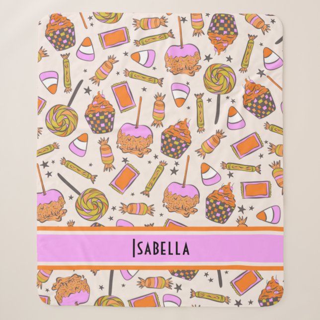 Personalized Halloween Candy Retro Groovy Blanket (Front)