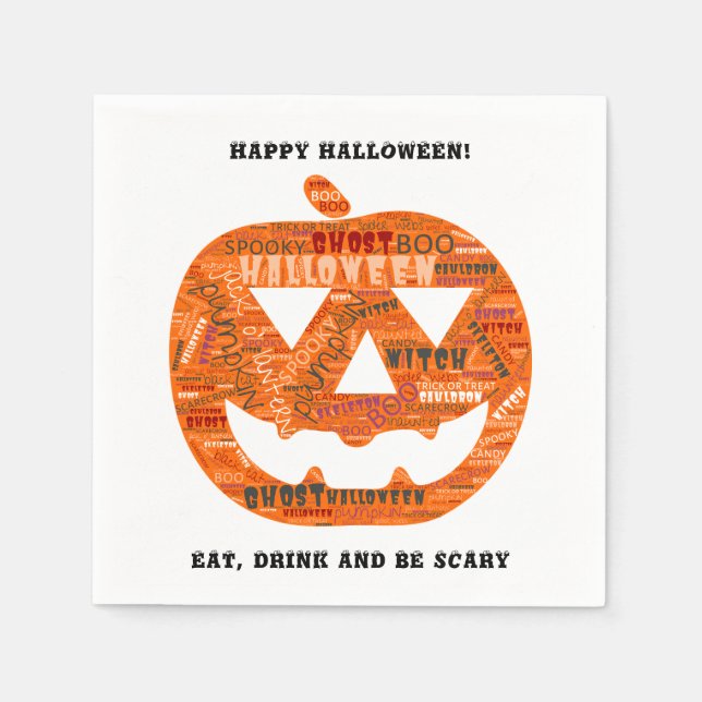 Personalized Halloween Carved Pumpkin Word Cloud Napkin (Front)