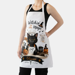 Personalized Halloween Cat Chef Apron Custom Name