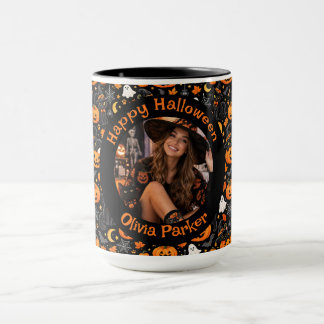 Personalized Halloween Cat Mug with Photo & Name