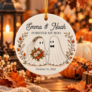 Personalized Halloween Couple Ghost Ceramic Ornament