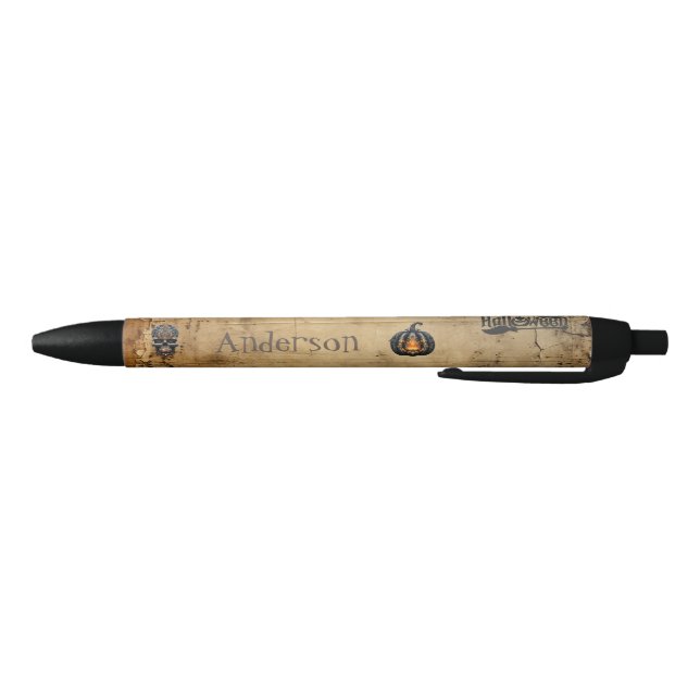 Personalized Halloween Distressed Paper Pumpkin Black Ink Pen (Bottom)