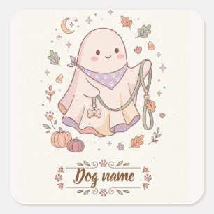 personalized Halloween Dog Mom Ghost Square Sticker