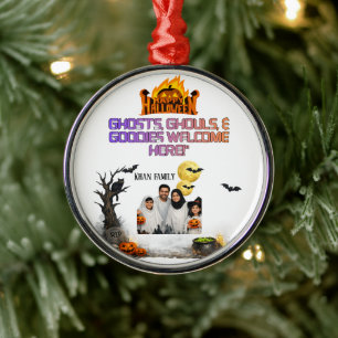 Personalized Halloween Family Photo Sign Gh Metal Ornament