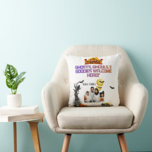 Personalized Halloween Family Photo Sign Gh Throw Pillow