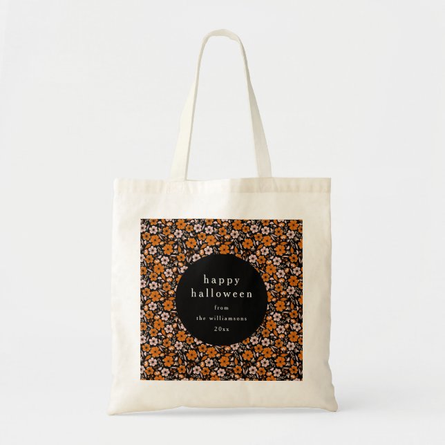 Personalized Halloween Floral Fall Treat Party Tote Bag (Front)