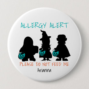 Personalized Halloween Food Allergy Alert Kids 4 Inch Round Button