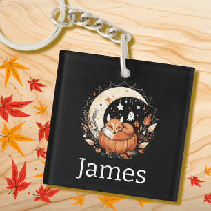 Personalized Halloween Fox and Ghost  Keychain