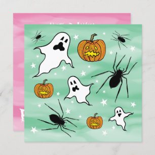 Personalized Halloween Ghosts, Pumpkins and Spider Invitation