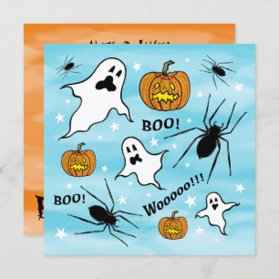 Personalized Halloween Ghosts, Pumpkins and Spider Invitation