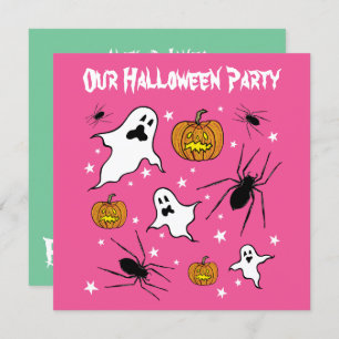 Personalized Halloween Ghosts, Pumpkins and Spider Invitation