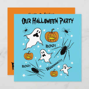 Personalized Halloween Ghosts, Pumpkins and Spider Invitation