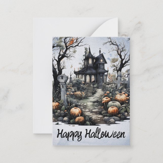 Personalized Halloween Haunted House Card (Front)