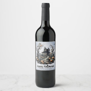 Personalized Halloween Haunted House Wine Label
