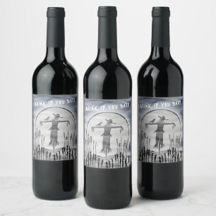 Personalized Halloween Horror Creepy Scarecrow Wine Label