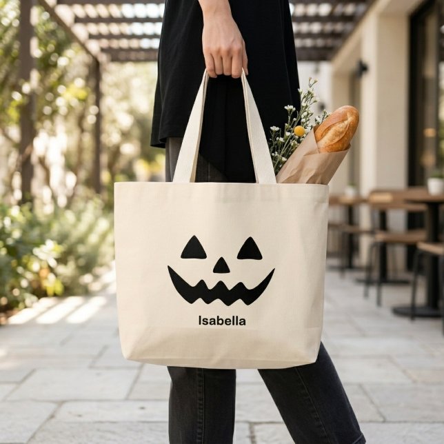 Personalized Halloween Jack O Lantern Pumpkin Face Large Tote Bag (Creator Uploaded)