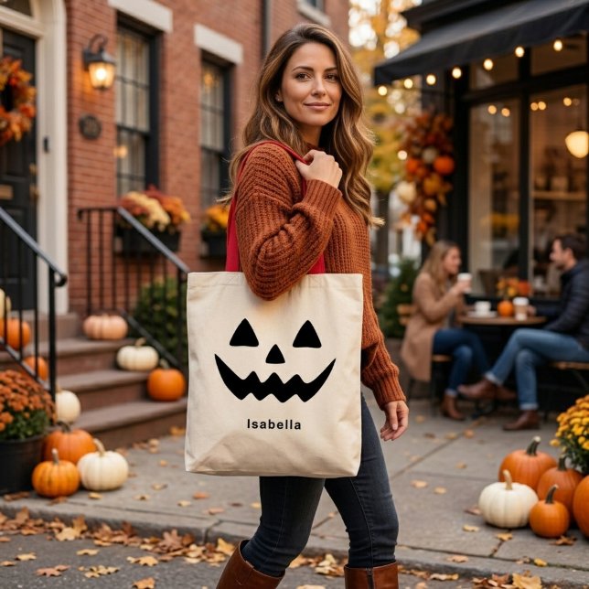 Personalized Halloween Jack O Lantern Pumpkin Face Tote Bag (Creator Uploaded)