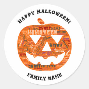 Personalized Halloween Jack-o'-Lantern Word Cloud Classic Round Sticker