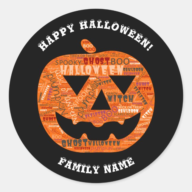 Personalized Halloween Jack-o'-Lantern Word Cloud Classic Round Sticker (Front)