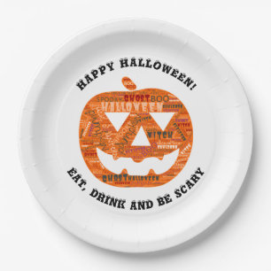 Personalized Halloween Jack-o'-Lantern Word Cloud Paper Plate