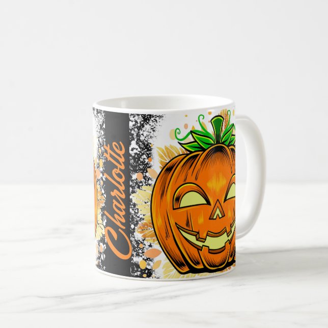 Personalized Halloween JackoLantern Spooky Pumpkin Coffee Mug (Front Right)