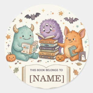 Personalized Halloween Monster Bookplate for Kids Classic Round Sticker