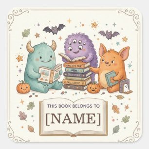 Personalized Halloween Monster Bookplate for Kids Square Sticker