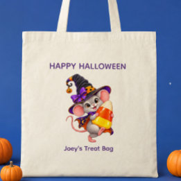 Personalized Halloween Mouse Carrying Candy Corn  Tote Bag