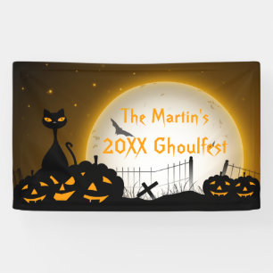 Personalized Halloween Party Banner Cat Pumpkins
