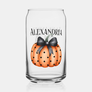 Personalized Halloween Pumpkin Bow Can Glass