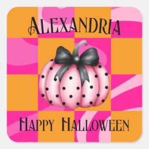 Personalized Halloween Pumpkin Bow Party Square Sticker