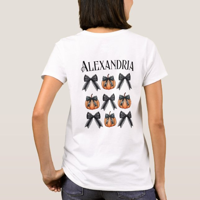 Personalized Halloween Pumpkin Bow T-Shirt (Back)