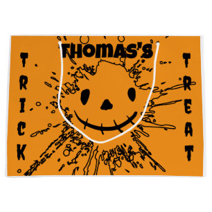 Personalized Halloween Pumpkin Face Trick or Treat Large Gift Bag